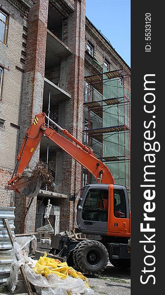 Excavator on a building place. Excavator on a building place