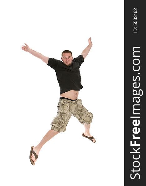 Active man jumping on white background. Active man jumping on white background