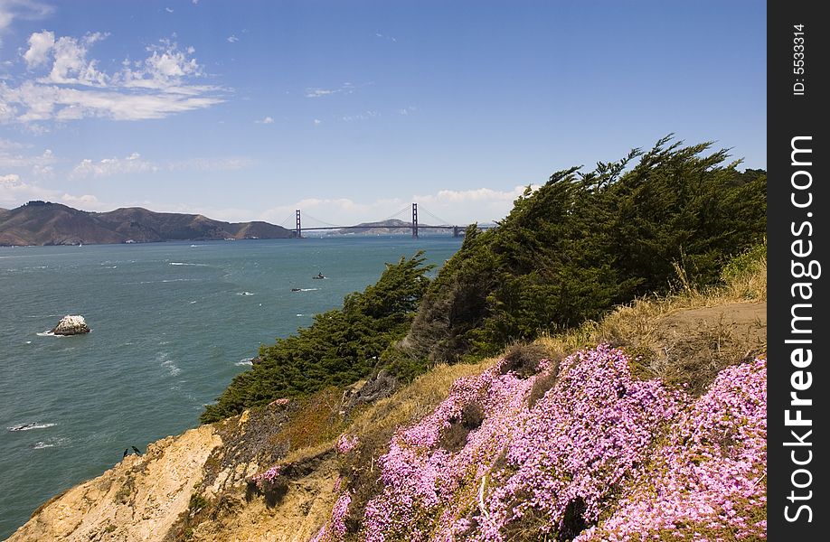 Golden gate bridge from the headlands on the coast of california