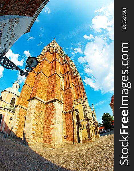 Monuments in Wroclaw, Poland (fisheye perspective)