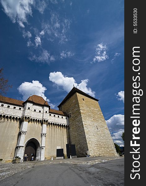 Wide angle view of a castle in France. Wide angle view of a castle in France.