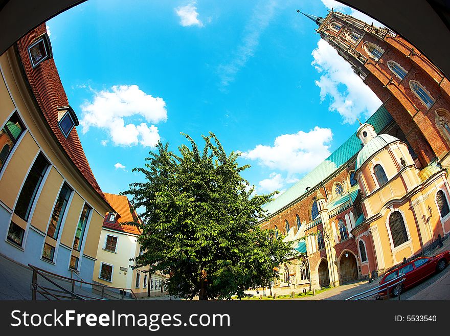 Monuments in Wroclaw, Poland (fisheye perspective)