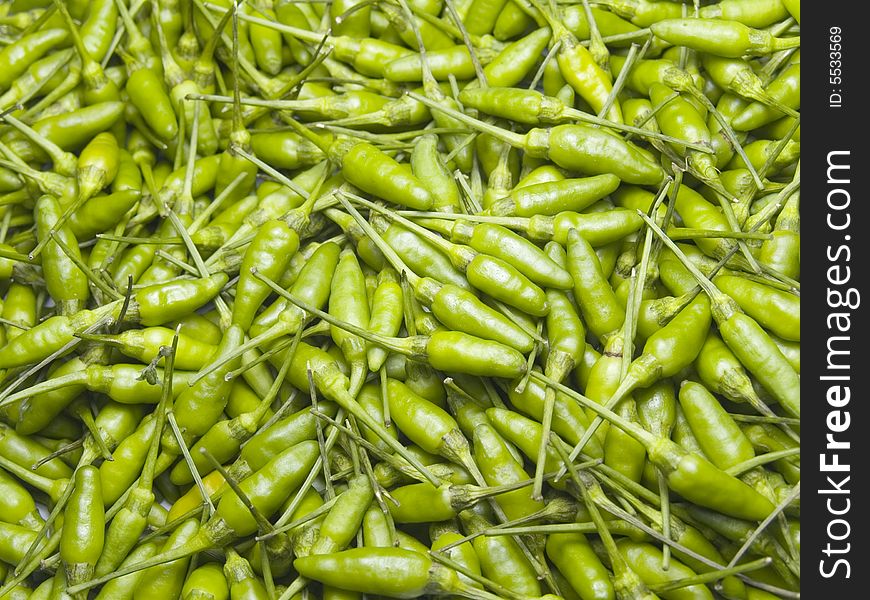A Pile of Green Prik ki nu Chilies