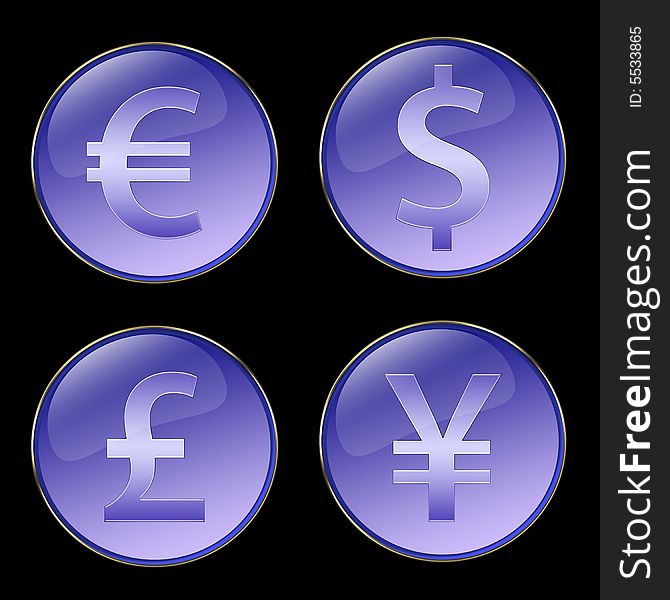 Four different currencies signs buttons