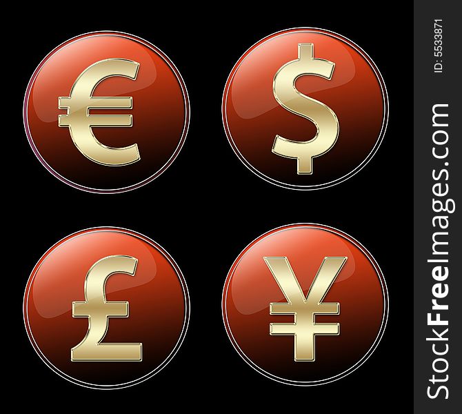 Four different currencies signs buttons