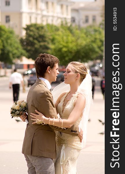 Wedding portrait of a newly-married couple