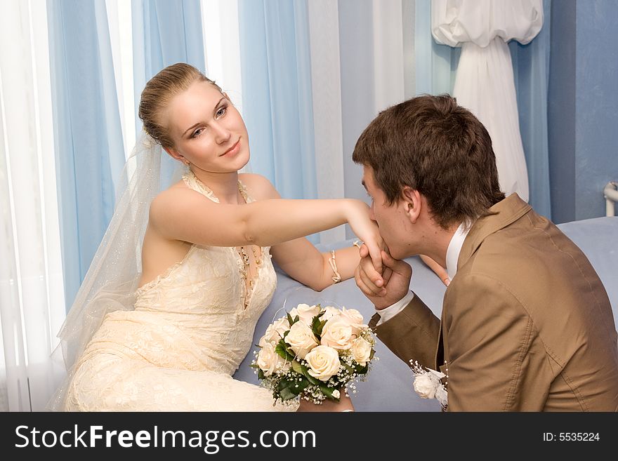 Wedding portrait of a newly-married couple