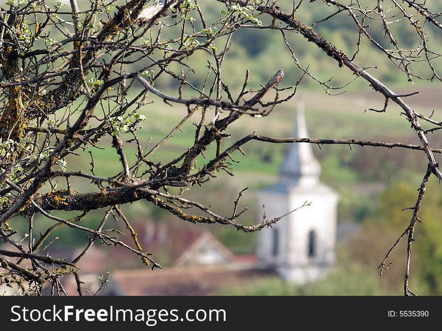An image from Sona village near Fagaras mountains. This is the old church tower.
