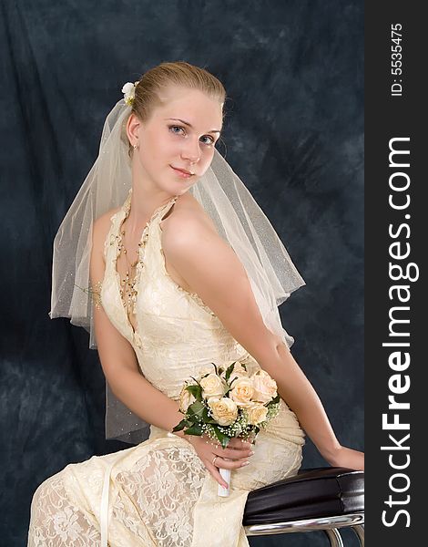 Wedding portrait of the bride, on a dark background