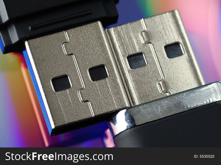 Close up shot of a USB drive on a colorful background. Close up shot of a USB drive on a colorful background