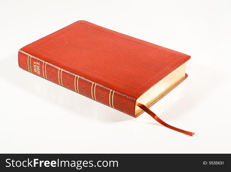 Holy Bible (leather cover) on white background