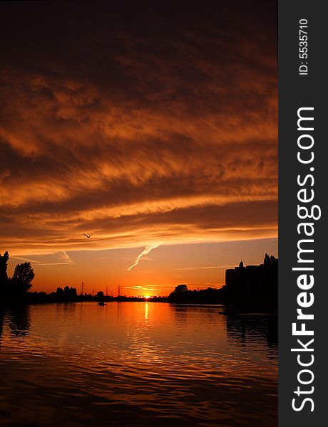 Sunset in Oradea (Romania), near river Crisul Repede.