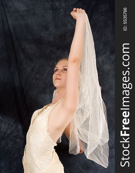 Wedding portrait of the bride, on a dark background