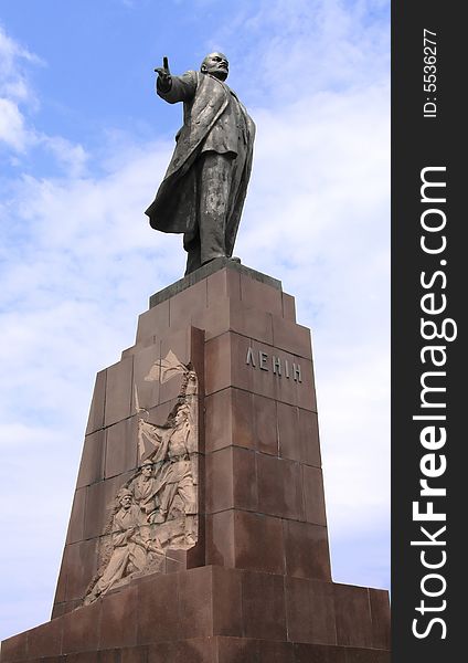 Lenin statue in Kharkov at blue sky