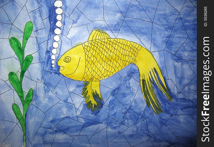 Watercolor goldfish painted 6 years boy