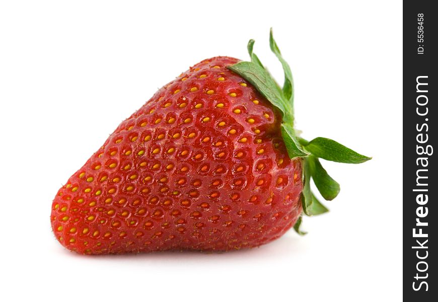 Macro of ripe strawberry isolated on white background