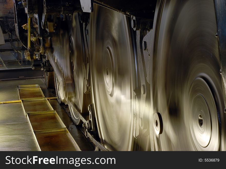 Photo of the inside of a trains engine. Photo of the inside of a trains engine