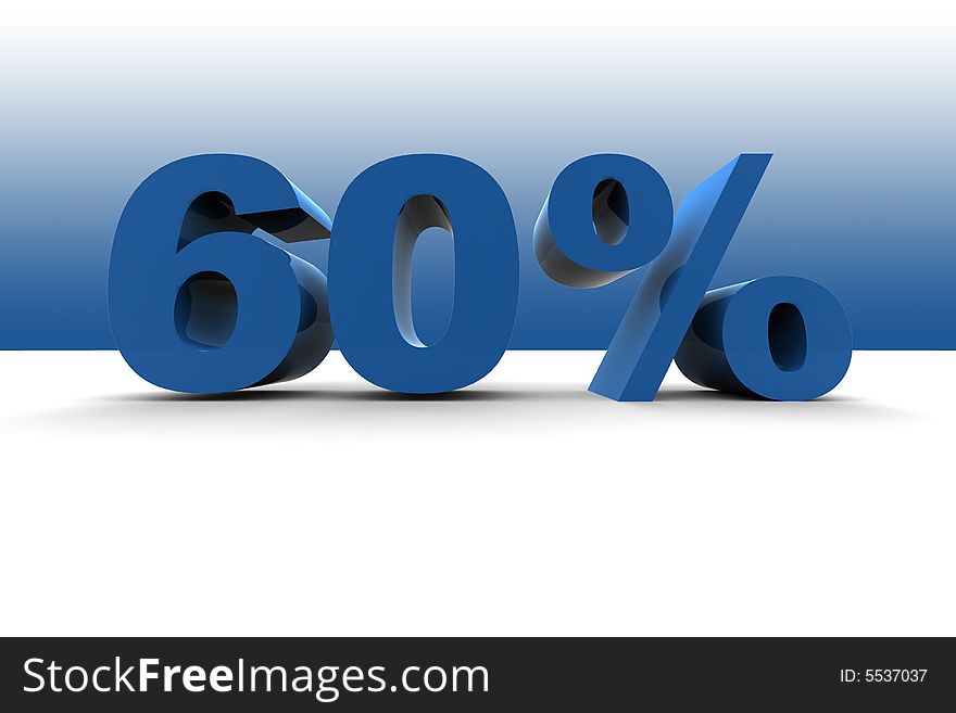 60% sign - 3d illustration on blue background