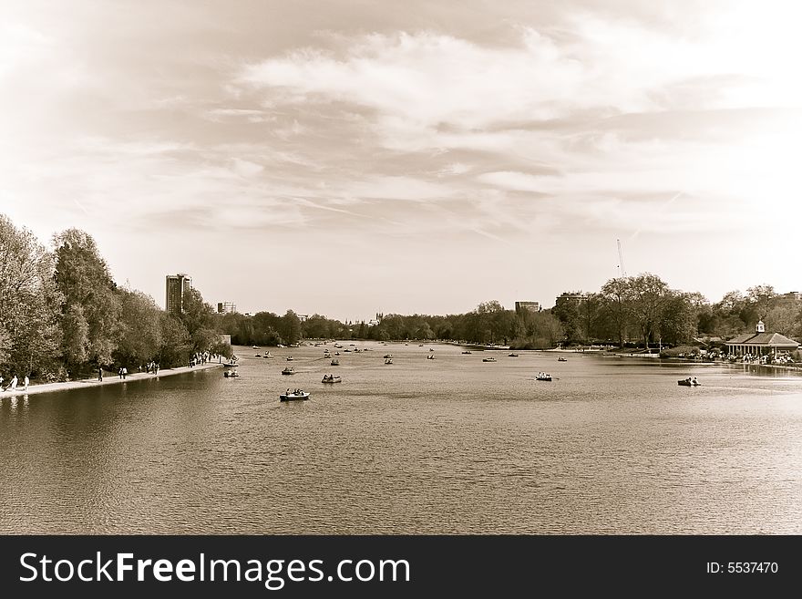 The Serpentine At Hyde Park In Sepia Tone.