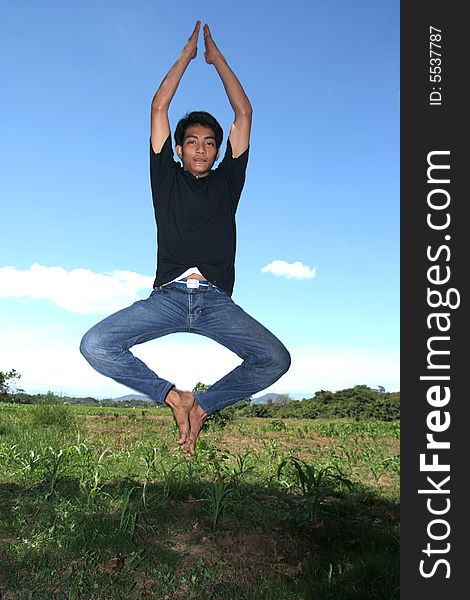 Man jumping in meditation style, meditation with out touch the earth :)