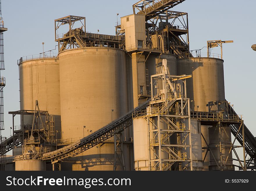 Large storage buildings at a cement factory in North Texas near Midlothian. Large storage buildings at a cement factory in North Texas near Midlothian.