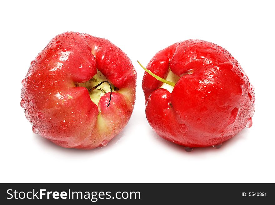 Two wet water apple isolated on white background. Two wet water apple isolated on white background.