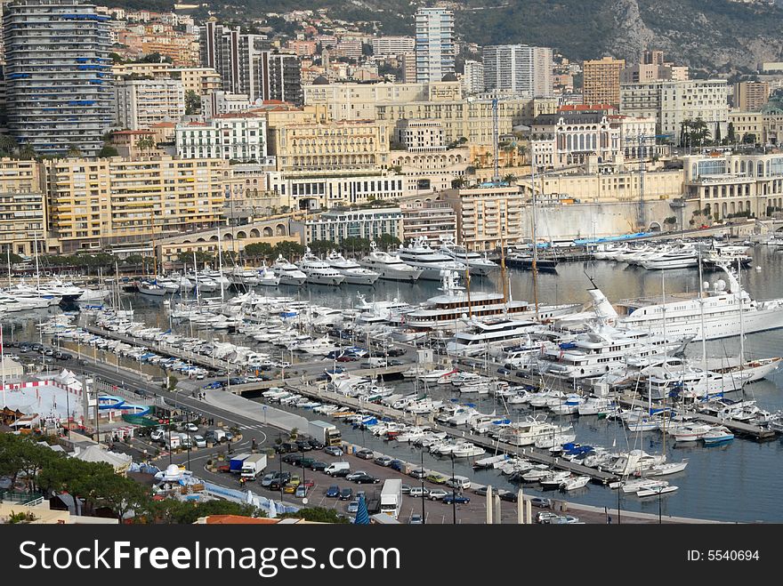 Monte-Carlo harbor view in winter from the top point. Monte-Carlo harbor view in winter from the top point