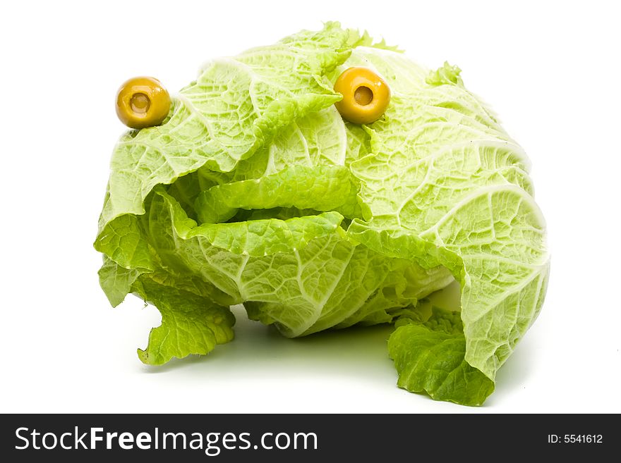 Fresh celery cabbage on a white background