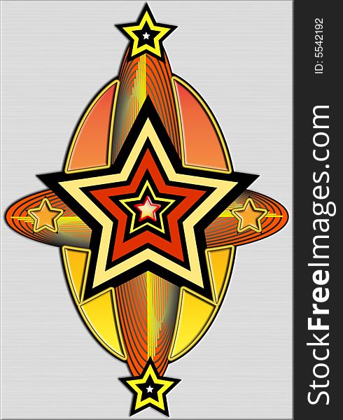 Great creative abstract colored bright rich textured picture fantastic emblem, with a big star at the center on a metal base. Great creative abstract colored bright rich textured picture fantastic emblem, with a big star at the center on a metal base.