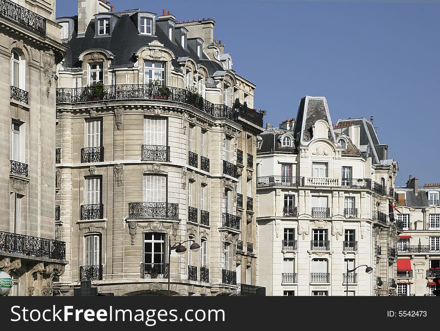 Typical Old French Building Facade In Paris, France. Typical Old French Building Facade In Paris, France