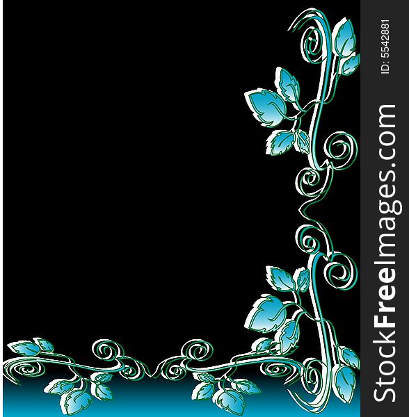 Background illustration of a blue leaves frame