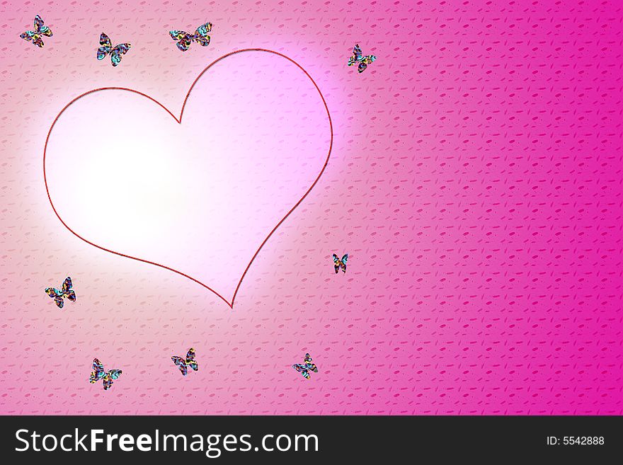 Heart and butterflies with varicoloured texture in the manner of background abstract scene