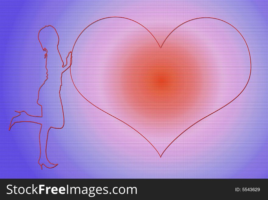 Girl and heart with varicoloured texture in the manner of background abstract scene