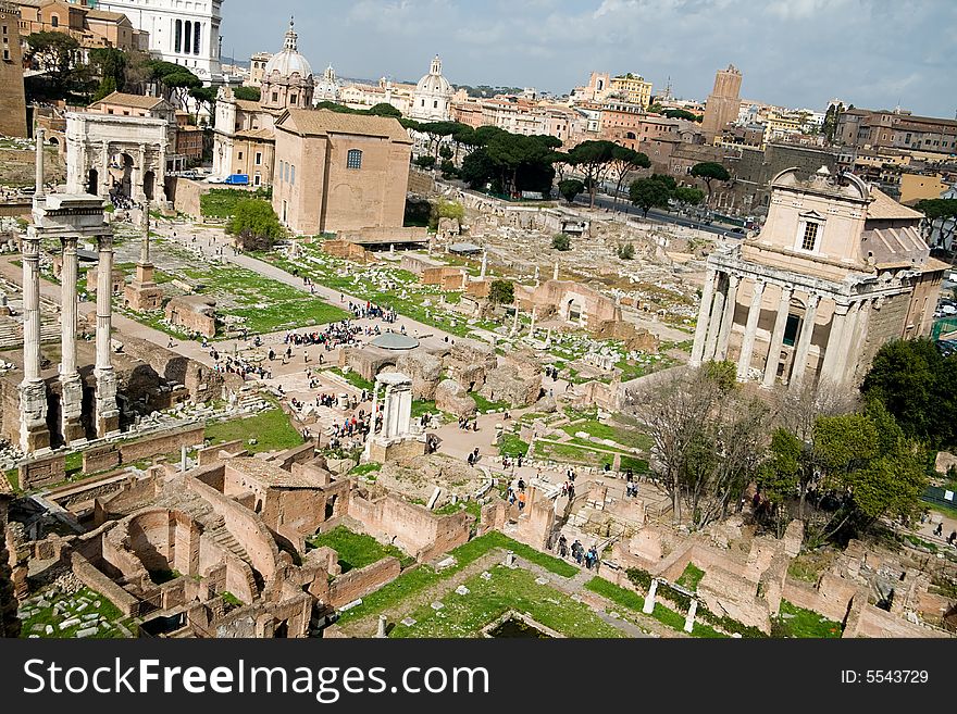 The famous Roman Forum as seen from the Pantheon.