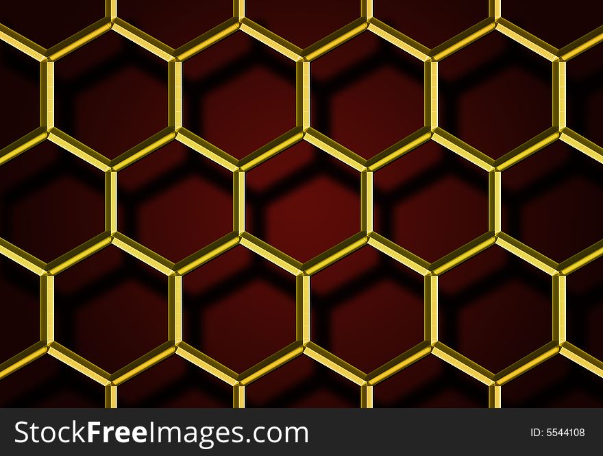 Honeycomb golden grid with shadows. Honeycomb golden grid with shadows