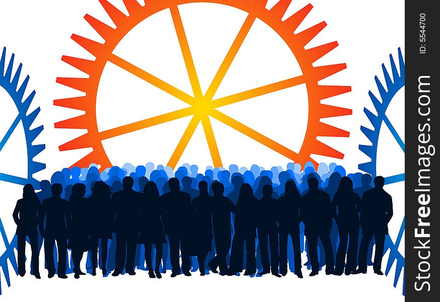 Illustration of business people, blue, orange