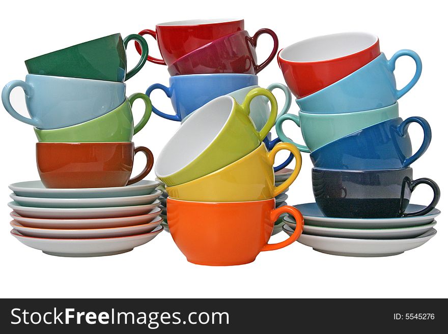 Colorful cups very decorative, isolated. Colorful cups very decorative, isolated