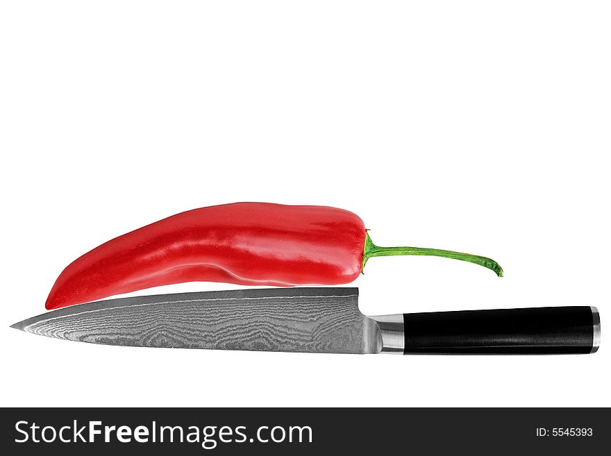 Red chili with hot knife. Red chili with hot knife