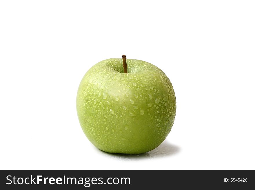 One green apple on white background