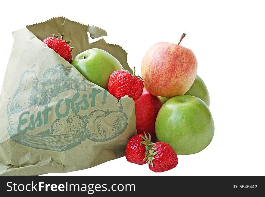 Strawberrys and apple in package. Strawberrys and apple in package