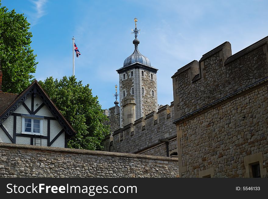 View of the Tower of London with a clear sky background