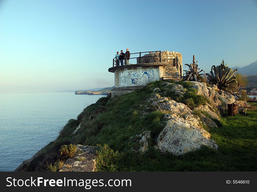 Viewpoint on a promenade along a coastlineon the sea Cantabrigian