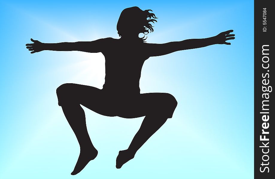 Young woman jumping front of sky
