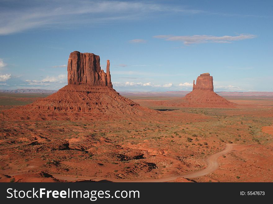 Monument Valley with the road which makes a loop-tour through the Park. Arizona. USA