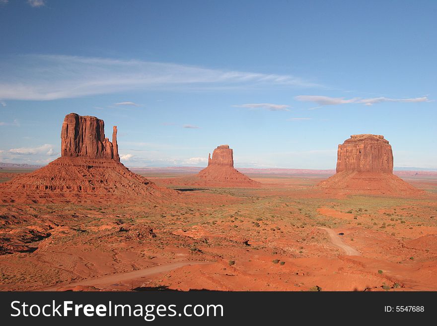 Monument Valley with the road which makes a loop-tour through the Park. Arizona. USA