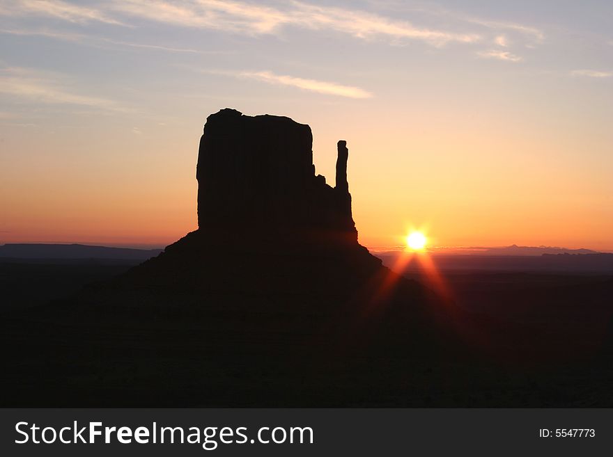 Silhouettes of rocks from the famous Navajo Tribal Park-Monument Valley. Arizona. USA