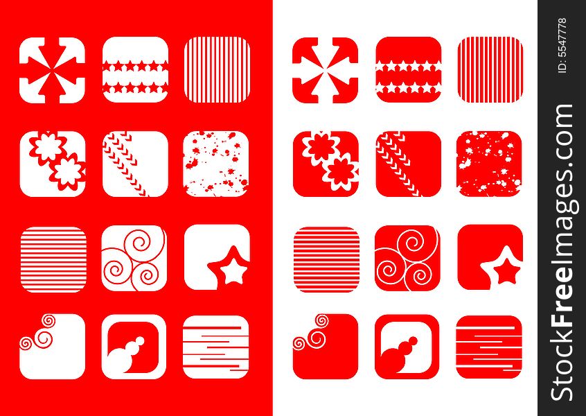 Set of icon in red and white. Set of icon in red and white