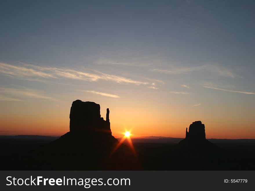 Silhouettes of rocks from the famous Navajo Tribal Park-Monument Valley. Arizona. USA