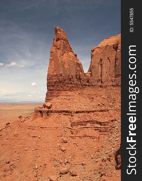 View of famous rock formations in Monument Valley. Arizona/Utah State line. USA