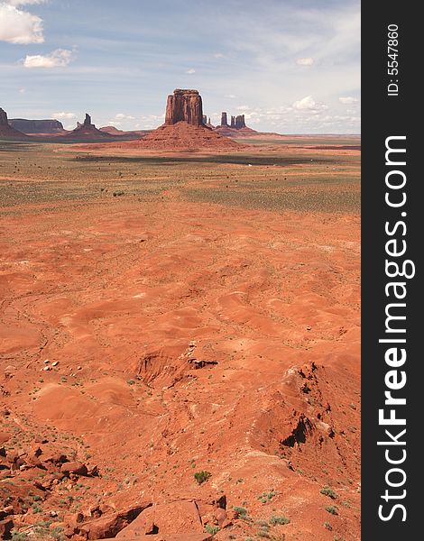 View of famous rock formations in Monument Valley. Arizona/Utah State line. USA